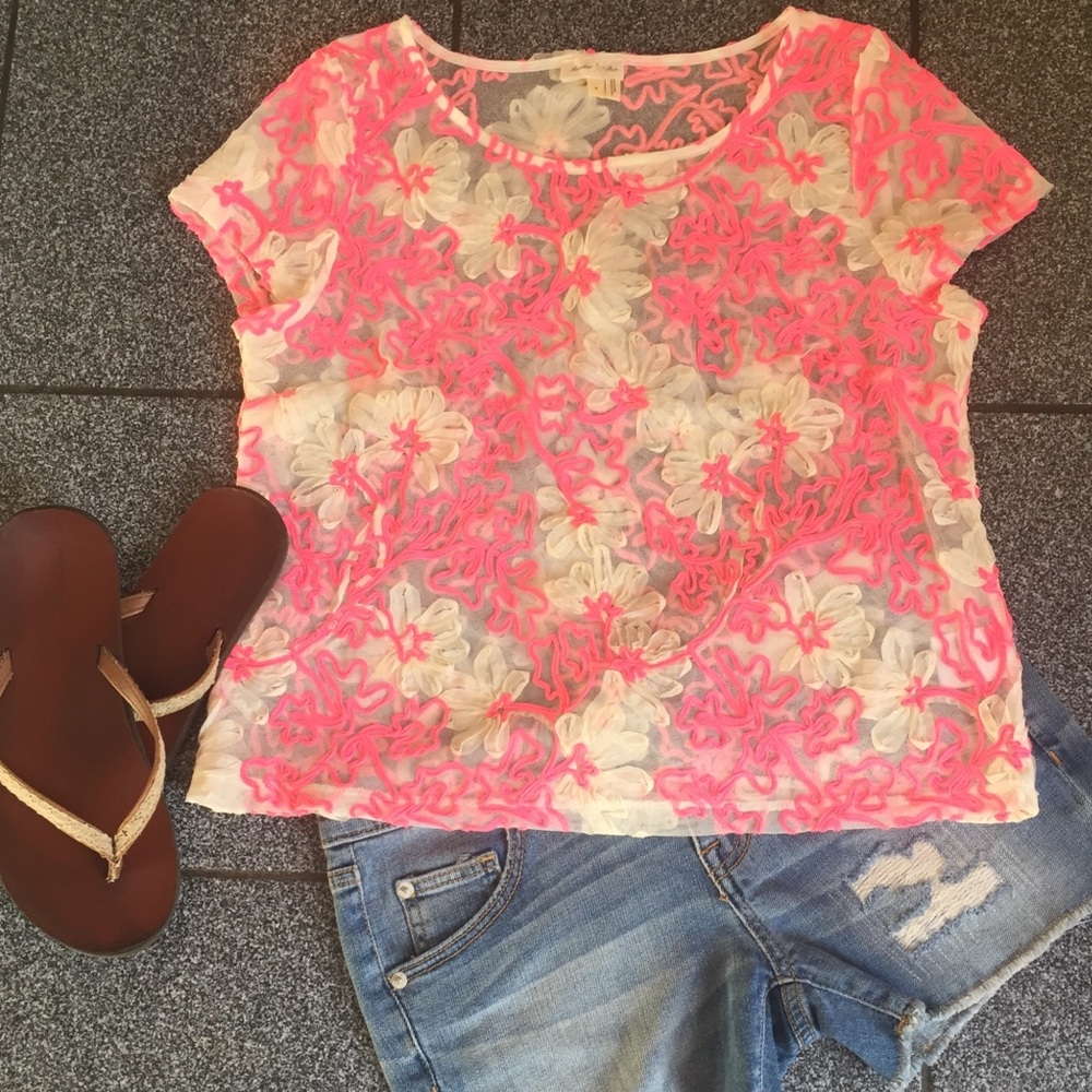 Meadow Rue gauze pink and white sheer top